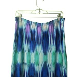 Chicos Maxi Skirt Blue‎ Green Abstract Print Elastic Waist Size 1